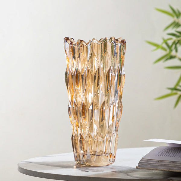 Tulip Crystal Glass Vase Amber 11 Inch