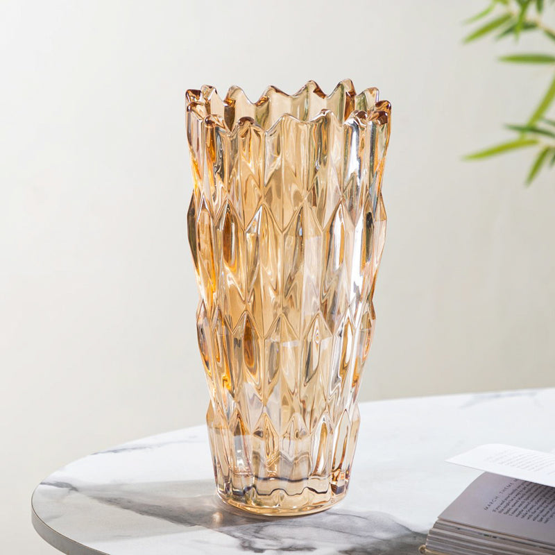 Tulip Crystal Glass Vase Amber 11 Inch