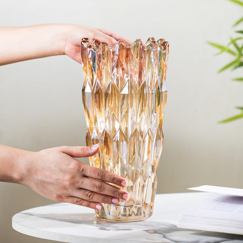 Tulip Crystal Glass Vase Amber 11 Inch