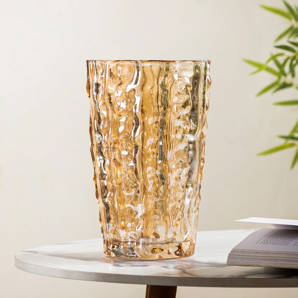 Glacier Glass Vase Amber 11 Inch