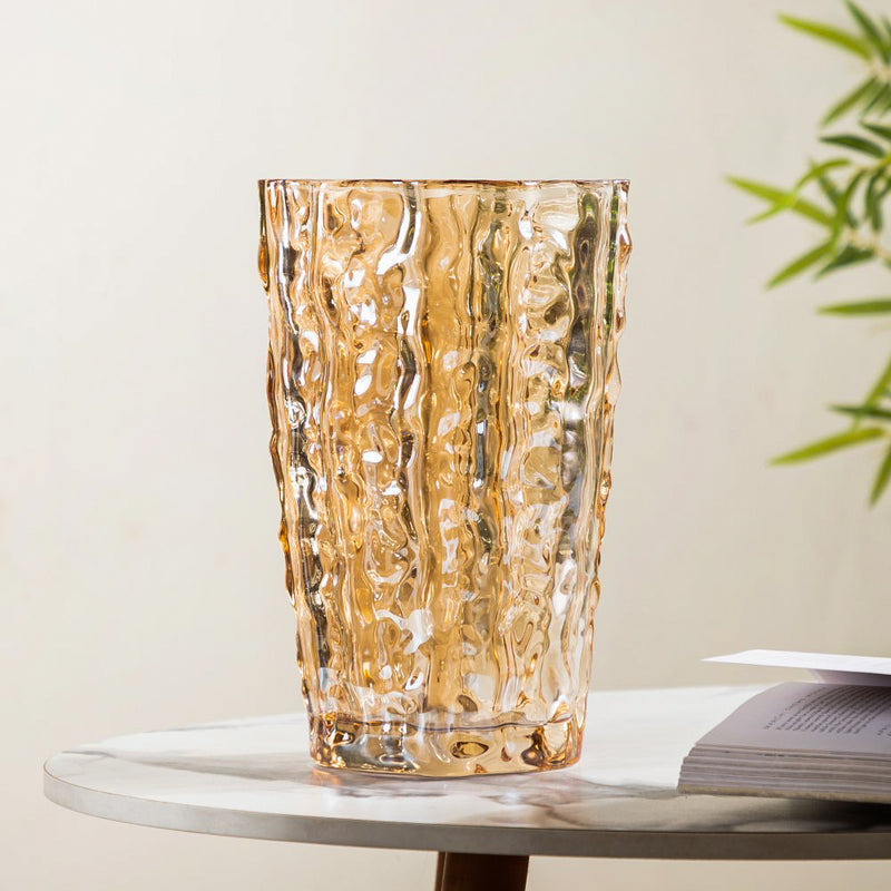 Glacier Glass Vase Amber 11 Inch - Glass Vase, Amber Glass Vase, Tall Glass Vase, Decorative Amber Vase, Elegant Glacier Vase