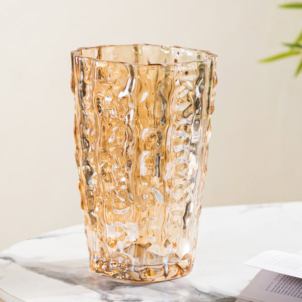 Glacier Glass Vase Amber 11 Inch