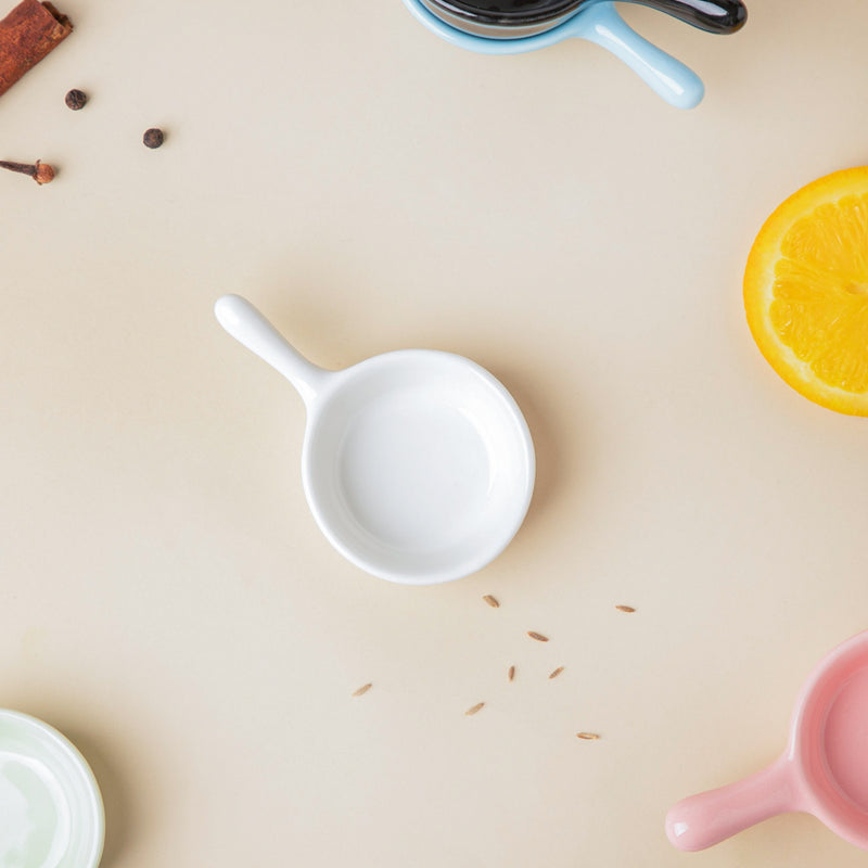 Munch Mania Dip Bowl With Handle White 30 ml - Bowl, ceramic bowl, dip bowls, chutney bowl, dip bowls ceramic | Bowls for dining table & home decor 