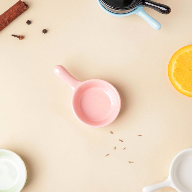 Munch Mania Dip Bowl With Handle Pink 30 ml - Bowl, ceramic bowl, dip bowls, chutney bowl, dip bowls ceramic | Bowls for dining table & home decor 