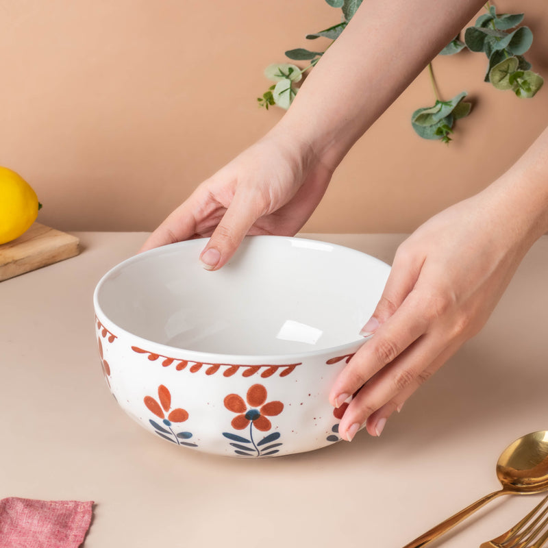 Carmella Floral Ceramic Serving Bowl 1.5 L - Bowl, ceramic bowl, serving bowls, noodle bowl, salad bowls, bowl for snacks, large serving bowl | Bowls for dining table & home decor