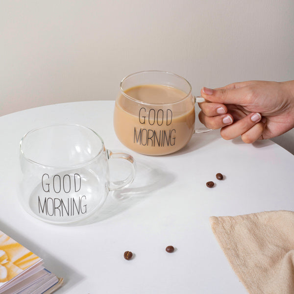 Good Morning Tea Cup Set of 2 Black