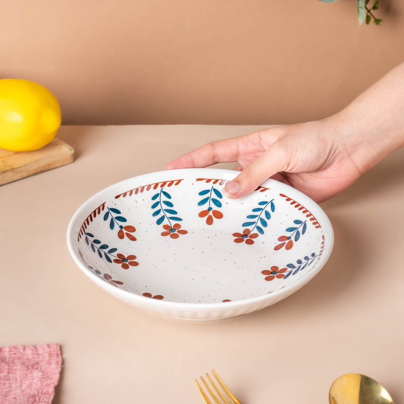 Carmella Floral Ceramic Pasta Plate - Serving plate, pasta plate, lunch plate, deep plate | Plates for dining table & home decor