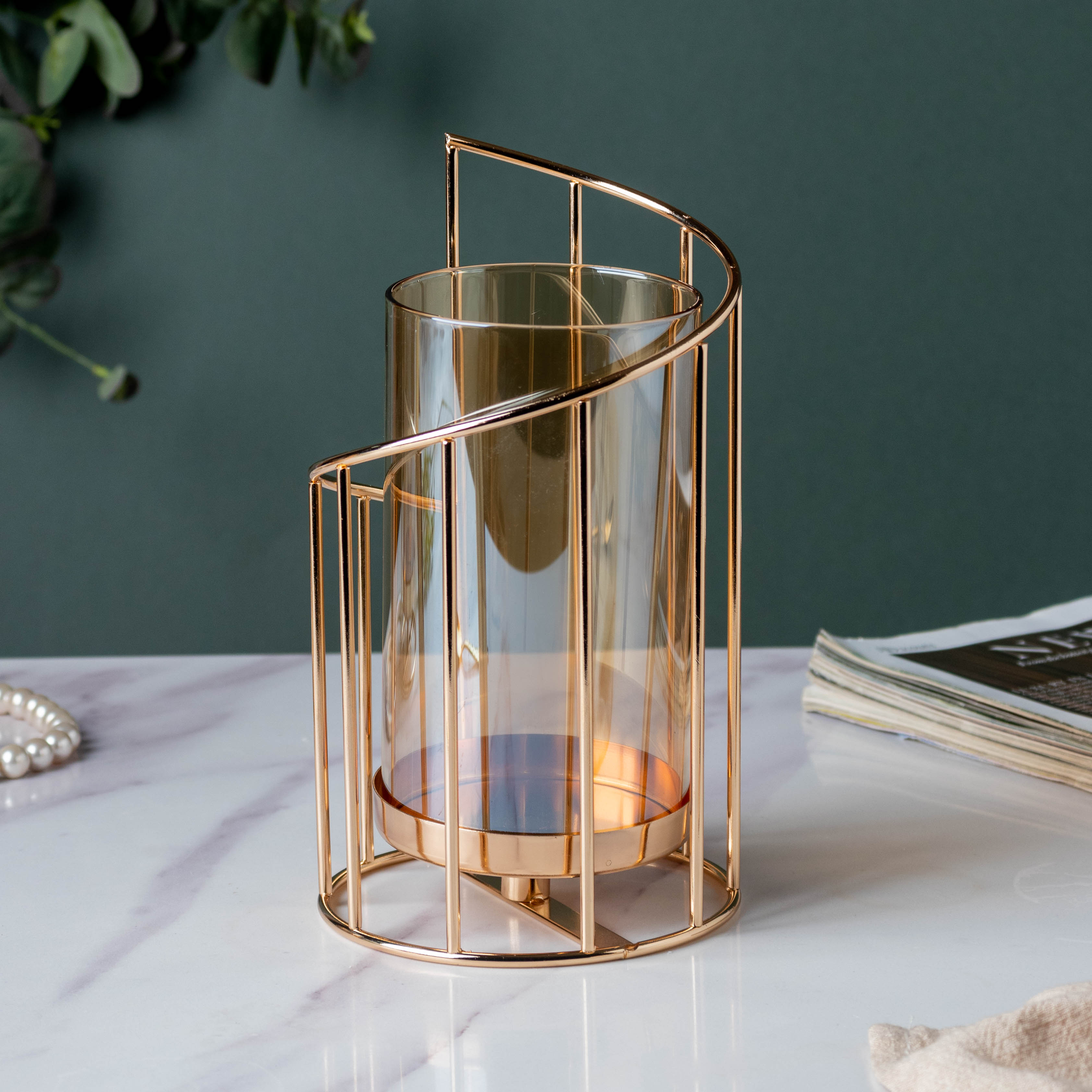 Bell Jar Glass Candle Holder Gold