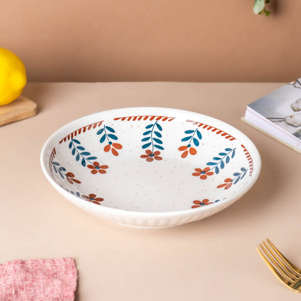 Carmella Floral Ceramic Pasta Plate - Serving plate, pasta plate, lunch plate, deep plate | Plates for dining table & home decor