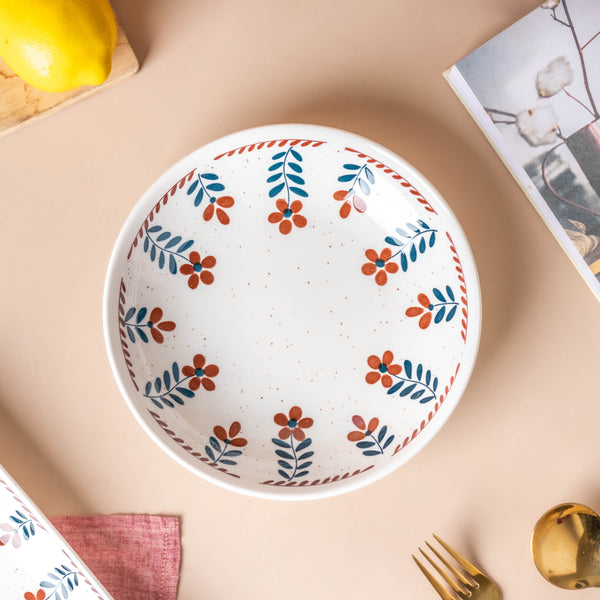 Carmella Floral Ceramic Pasta Plate - Serving plate, pasta plate, lunch plate, deep plate | Plates for dining table & home decor