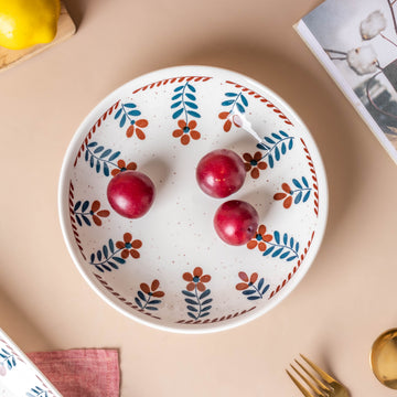 Carmella Floral Ceramic Pasta Plate - Serving plate, pasta plate, lunch plate, deep plate | Plates for dining table & home decor