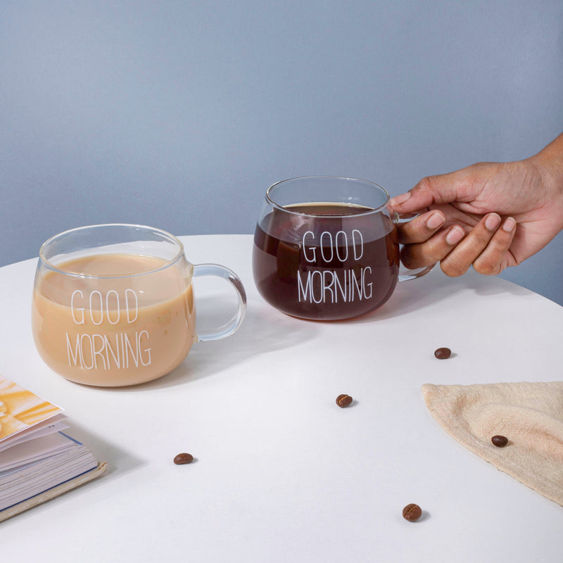 Good Morning Tea Cup Set of 2 White- Tea cup, coffee cup, cup for tea | Cups and Mugs for Office Table & Home Decoration