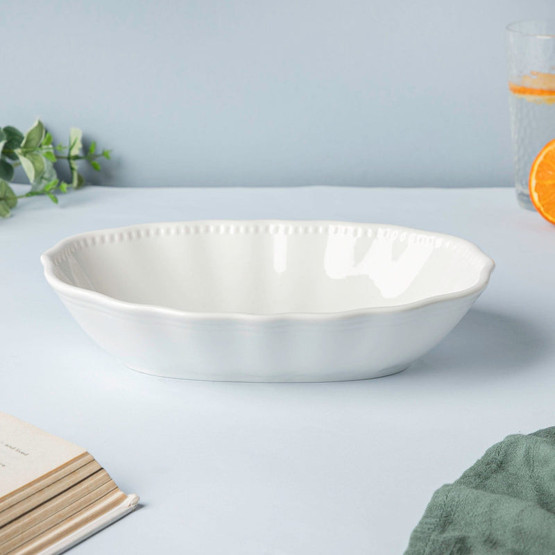 Serena Oval Serving Bowl White 10 inch 800 ml - Bowl, ceramic bowl, serving bowls, noodle bowl, salad bowls, bowl for snacks, large serving bowl | Bowls for dining table & home decor