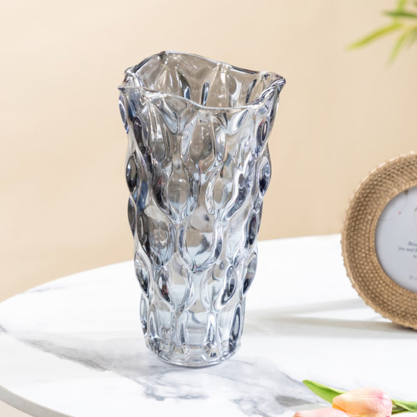 Dune Crystal Glass Vase Grey Small 9 Inch