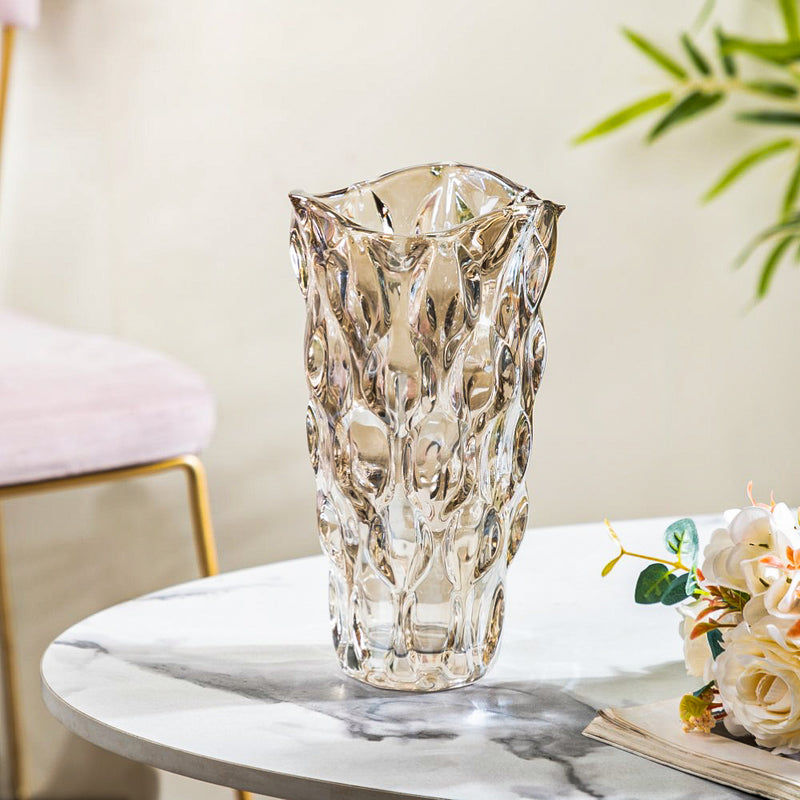 Dune Crystal Glass Vase Amber Small 9 Inch