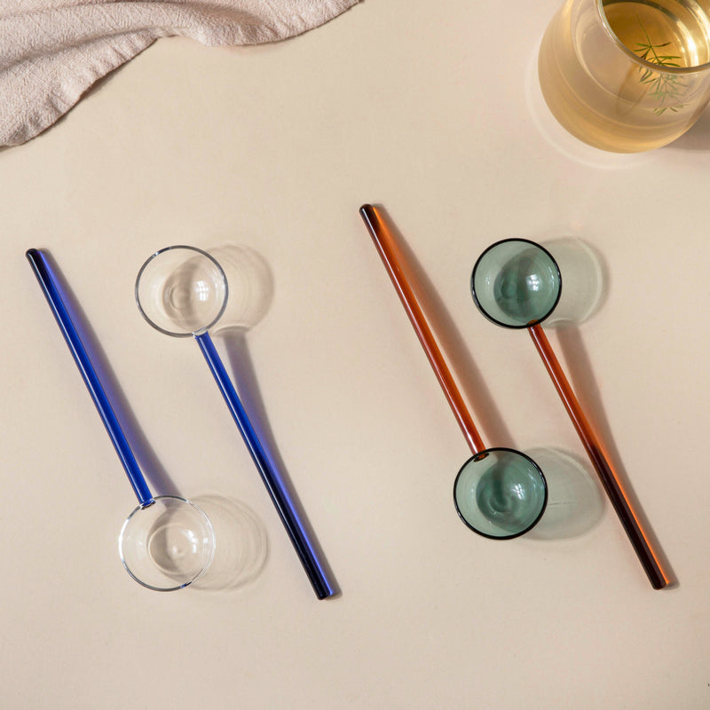 Glass Scoop Spoon Set of 2 Blue
