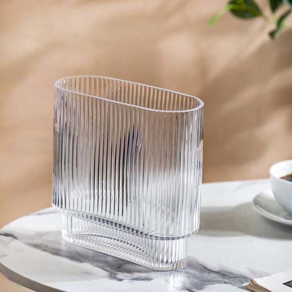 Rippled Rectangular Glass Vase 8 Inch
