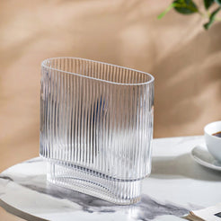 Rippled Rectangular Glass Vase 8 Inch