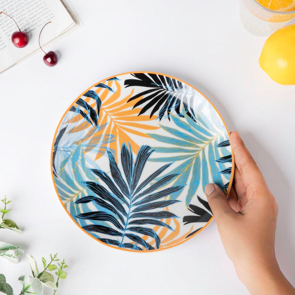 Areca Decal Ceramic Snack Plate 8 Inch