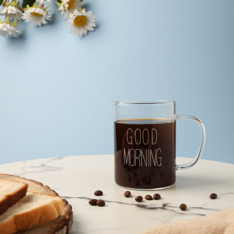 Transparent Good Morning Mug Set of 2- Mug for coffee, tea mug, cappuccino mug | Cups and Mugs for Coffee Table & Home Decor