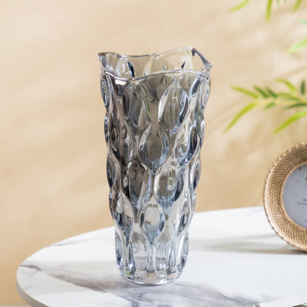 Dune Crystal Glass Vase Grey Large 11 Inch