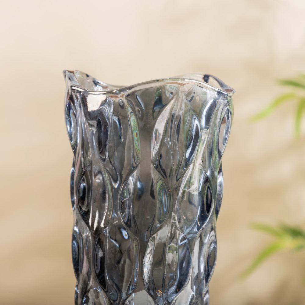 Oasis Crystal Glass Vase Grey Large 11 Inch