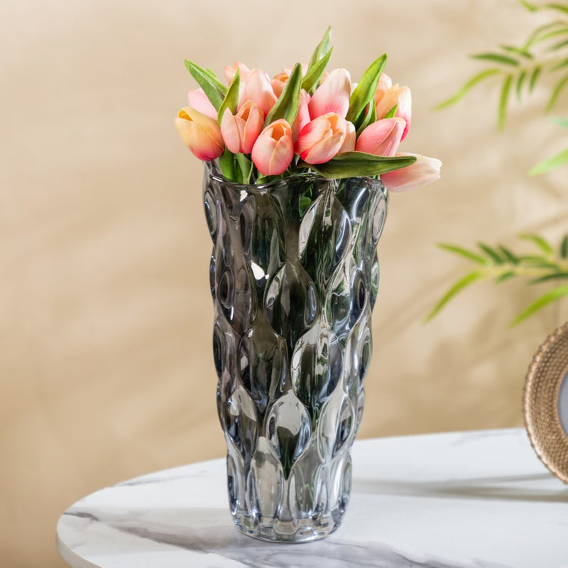 Dune Crystal Glass Vase Grey Large 11 Inch