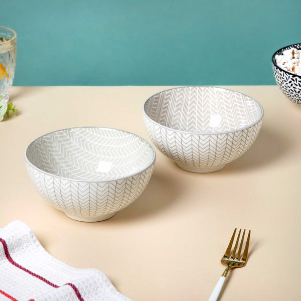Chevron Grey Soup Bowl 400ml Set Of 2 - Bowl,ceramic bowl, snack bowls, curry bowl, popcorn bowls | Bowls for dining table & home decor