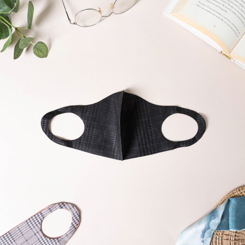 Checkered Pollution Protect Face Mask Black Set Of 4
