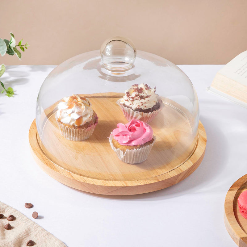 Rubber Wood Rotating Cake Stand 8 Inch