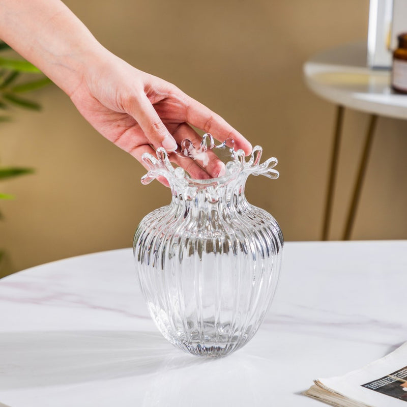 Wave Glass Flower Vase Small 7 Inch