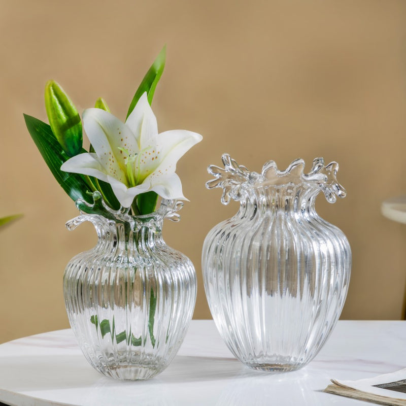 Wave Glass Flower Vase Small 7 Inch