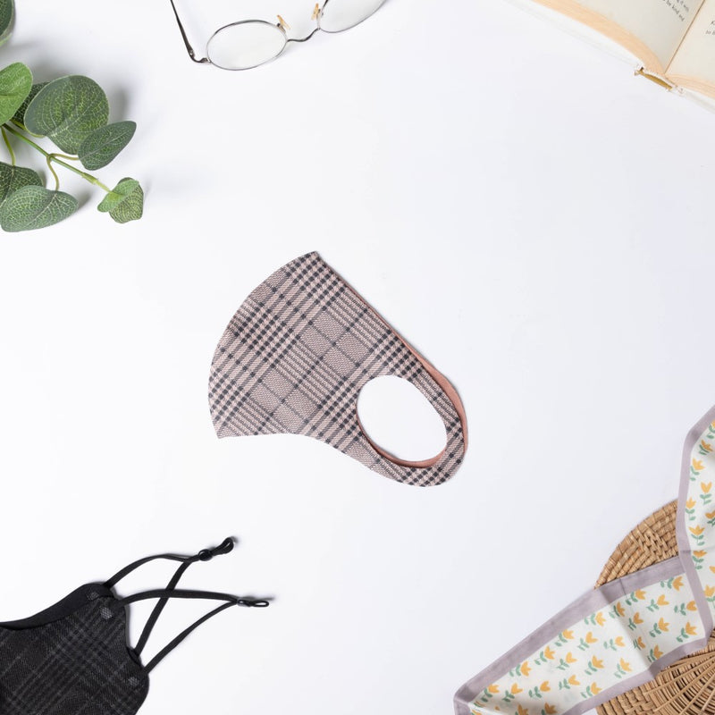 Checkered Pollution Protect Face Mask Brown Set Of 4