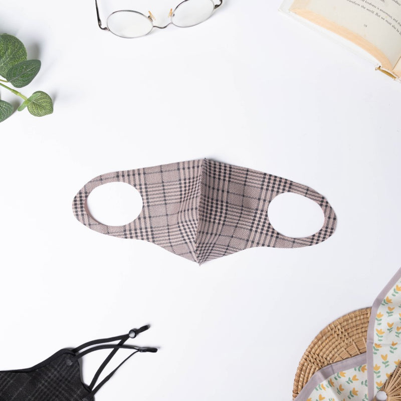 Checkered Pollution Protect Face Mask Brown Set Of 4