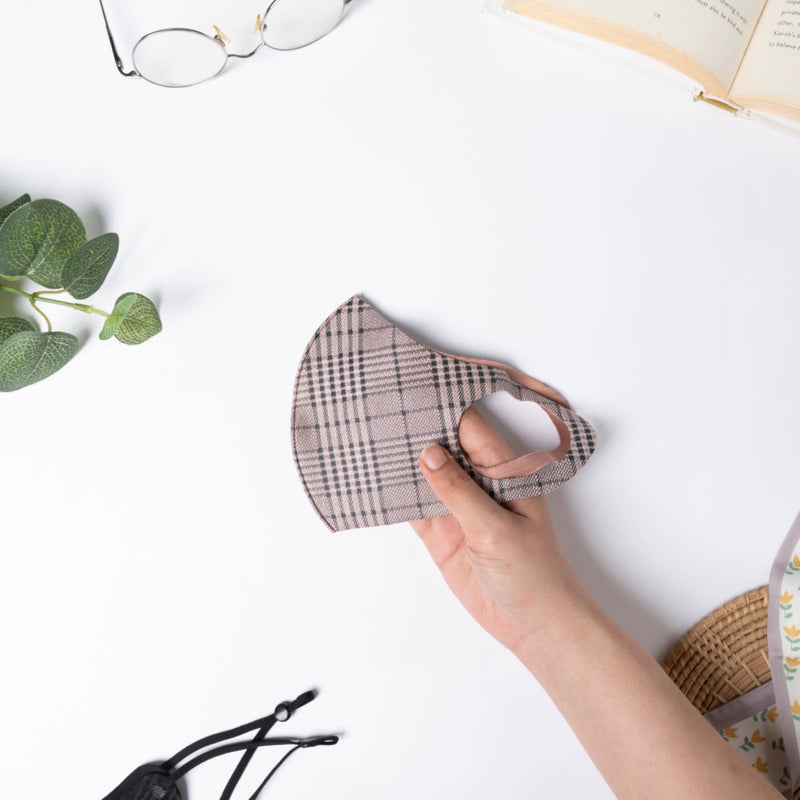 Checkered Pollution Protect Face Mask Brown Set Of 4