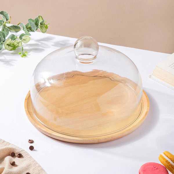 Rubber Wood Cake Stand With Dome 10 inch