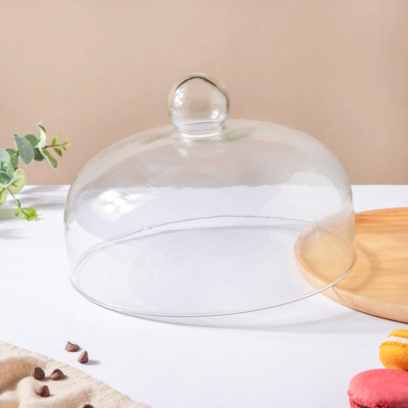 Rubber Wood Cake Stand With Dome 10 inch