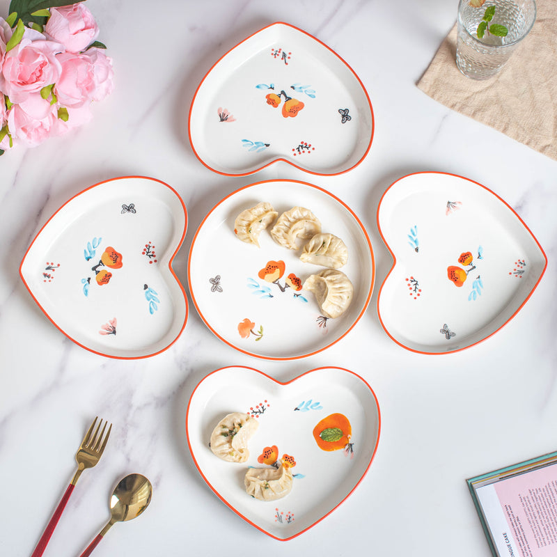 Floral Heart Plates Set of 5
