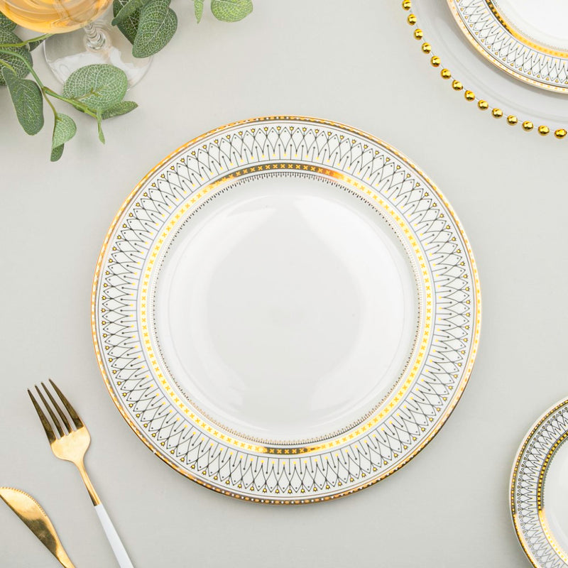 Gold Detailed Glam Dinner Plate 10 Inch - Serving plate, lunch plate, ceramic dinner plates| Plates for dining table & home decor