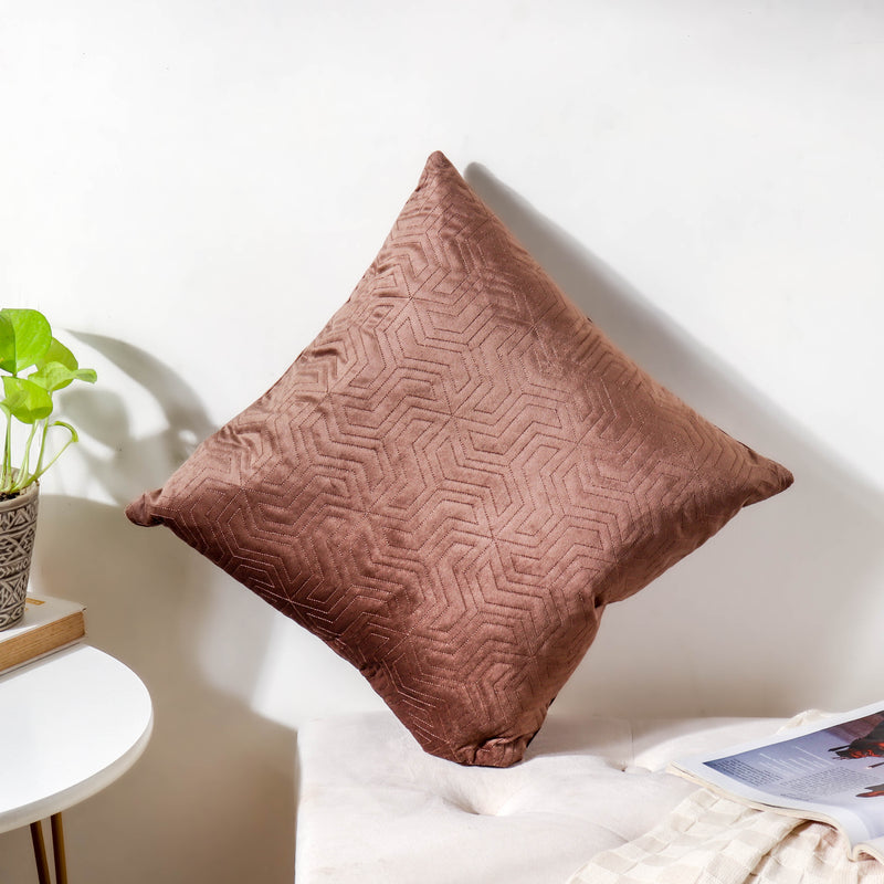 Brown Quilted Velvet Cushion Cover 16 inch
