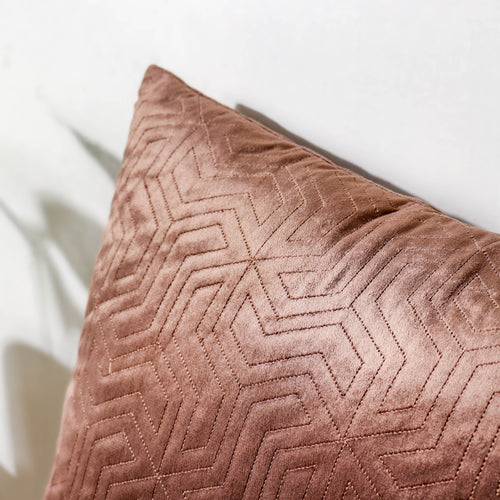 Brown Quilted Velvet Cushion Cover 16 inch