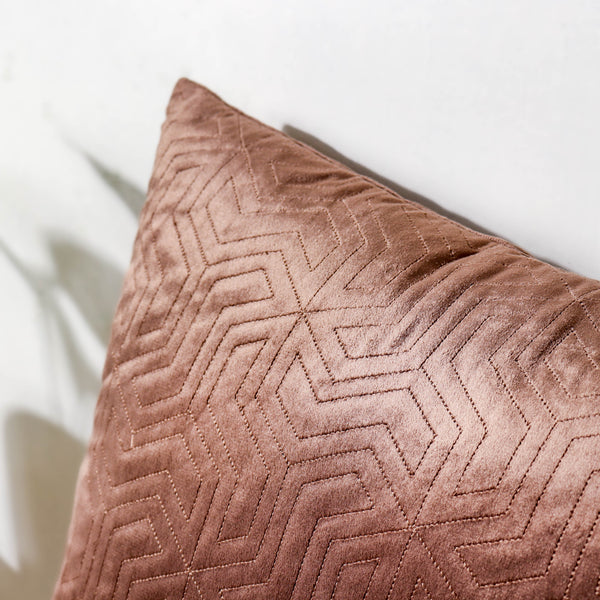 Brown Quilted Velvet Cushion Cover 16 inch