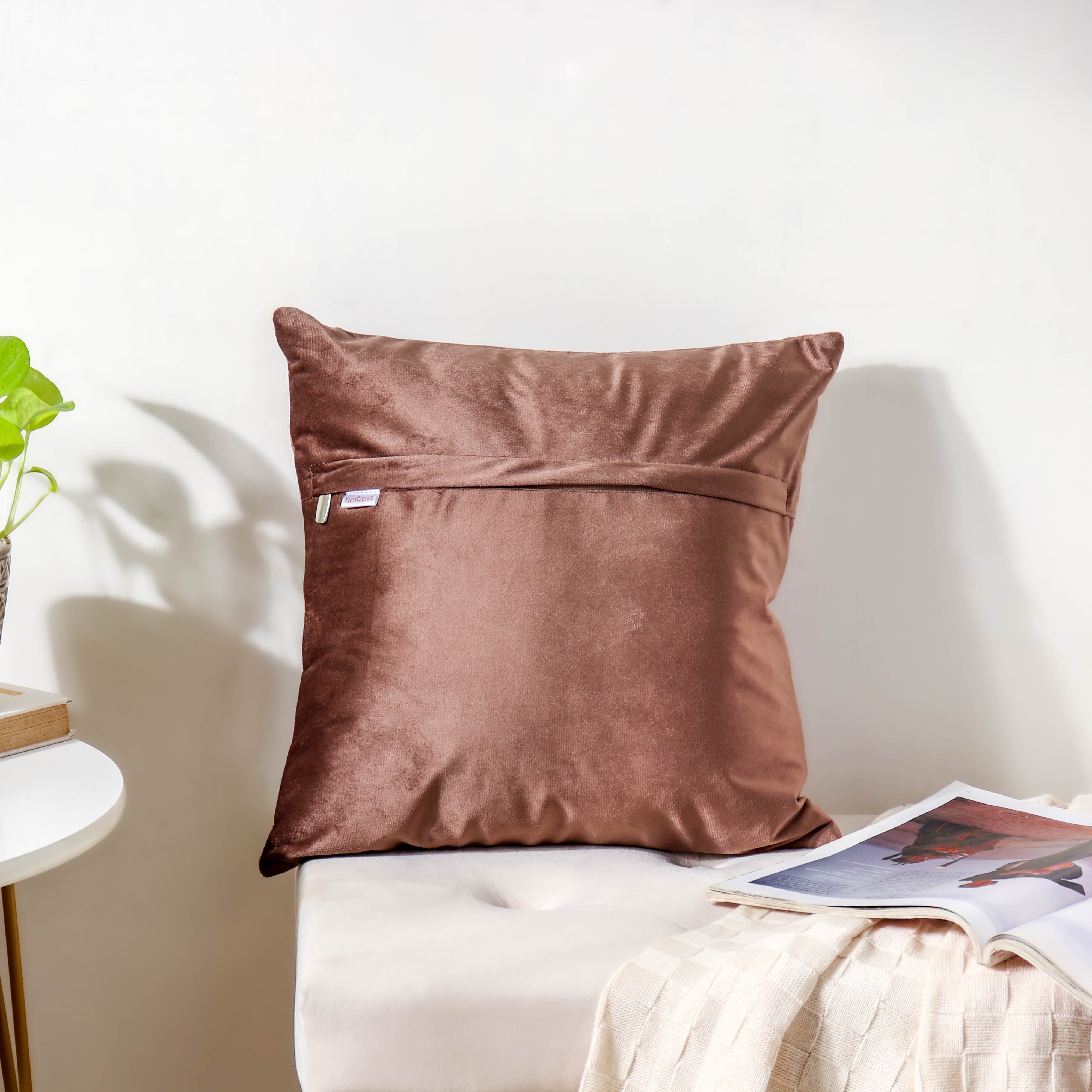 Brown Quilted Velvet Cushion Cover 16 inch