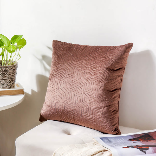 Brown Quilted Velvet Cushion Cover 16 inch