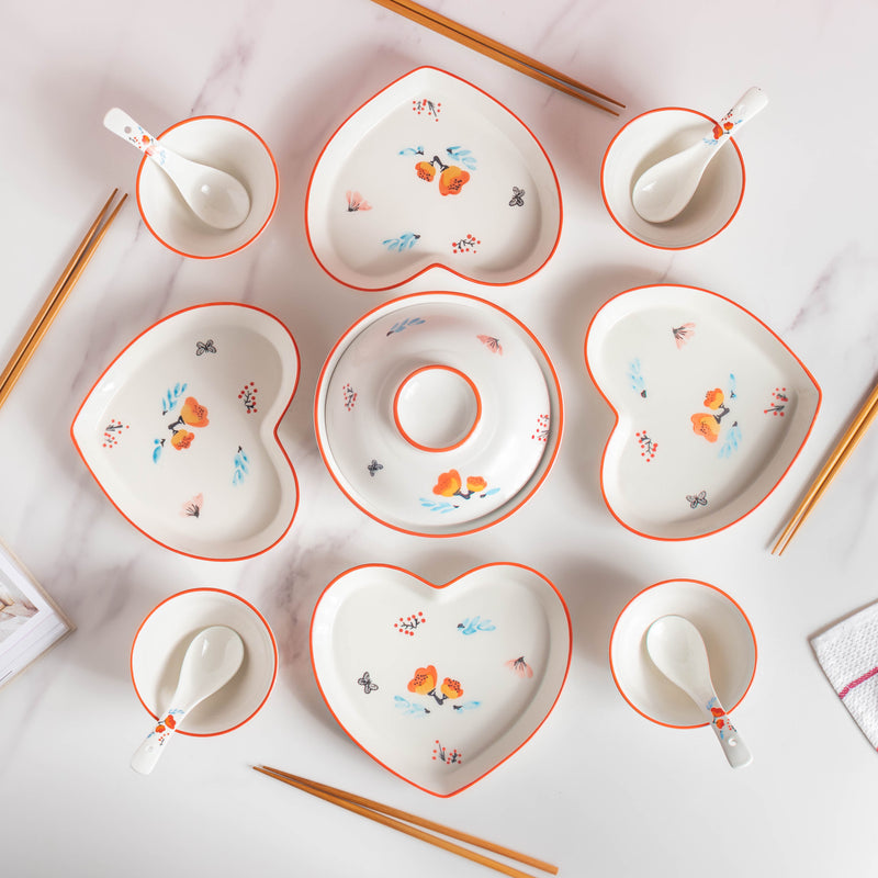 Floral Heart Plates and Pot For 4