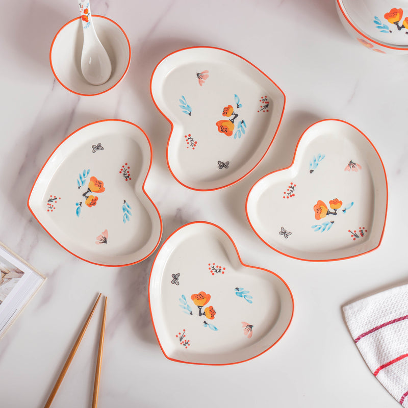 Floral Heart Plates and Pot For 4