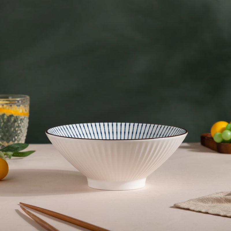 Meraki Striped Ramen Bowl 700 ml - Soup bowl, ceramic bowl, ramen bowl, serving bowls, salad bowls, noodle bowl | Bowls for dining table & home decor