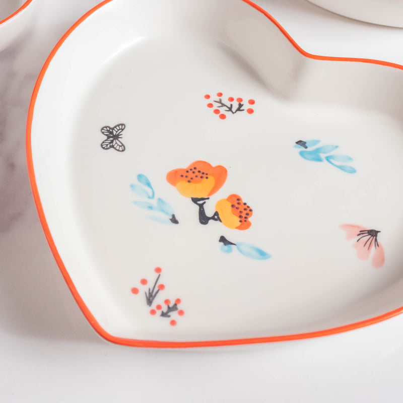 Floral Heart Plates and Pot For 4