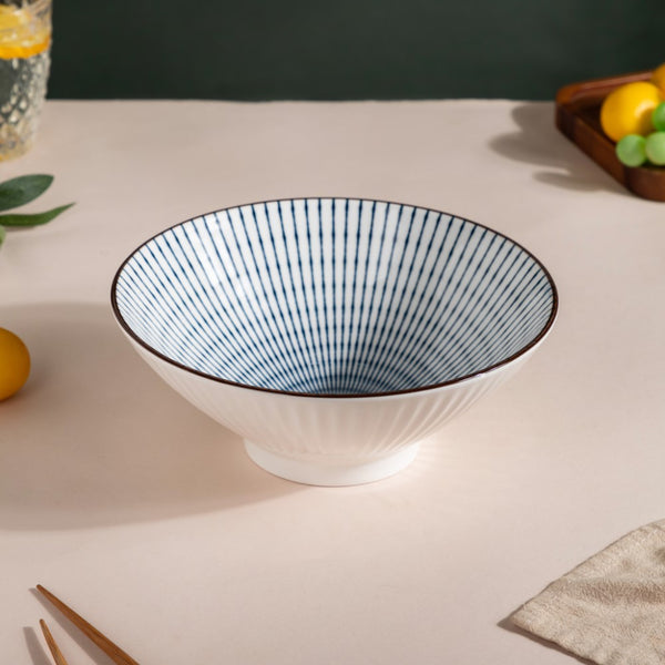 Meraki Striped Ramen Bowl 700 ml - Soup bowl, ceramic bowl, ramen bowl, serving bowls, salad bowls, noodle bowl | Bowls for dining table & home decor