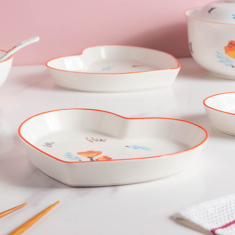 Floral Heart Plates and Pot For 4